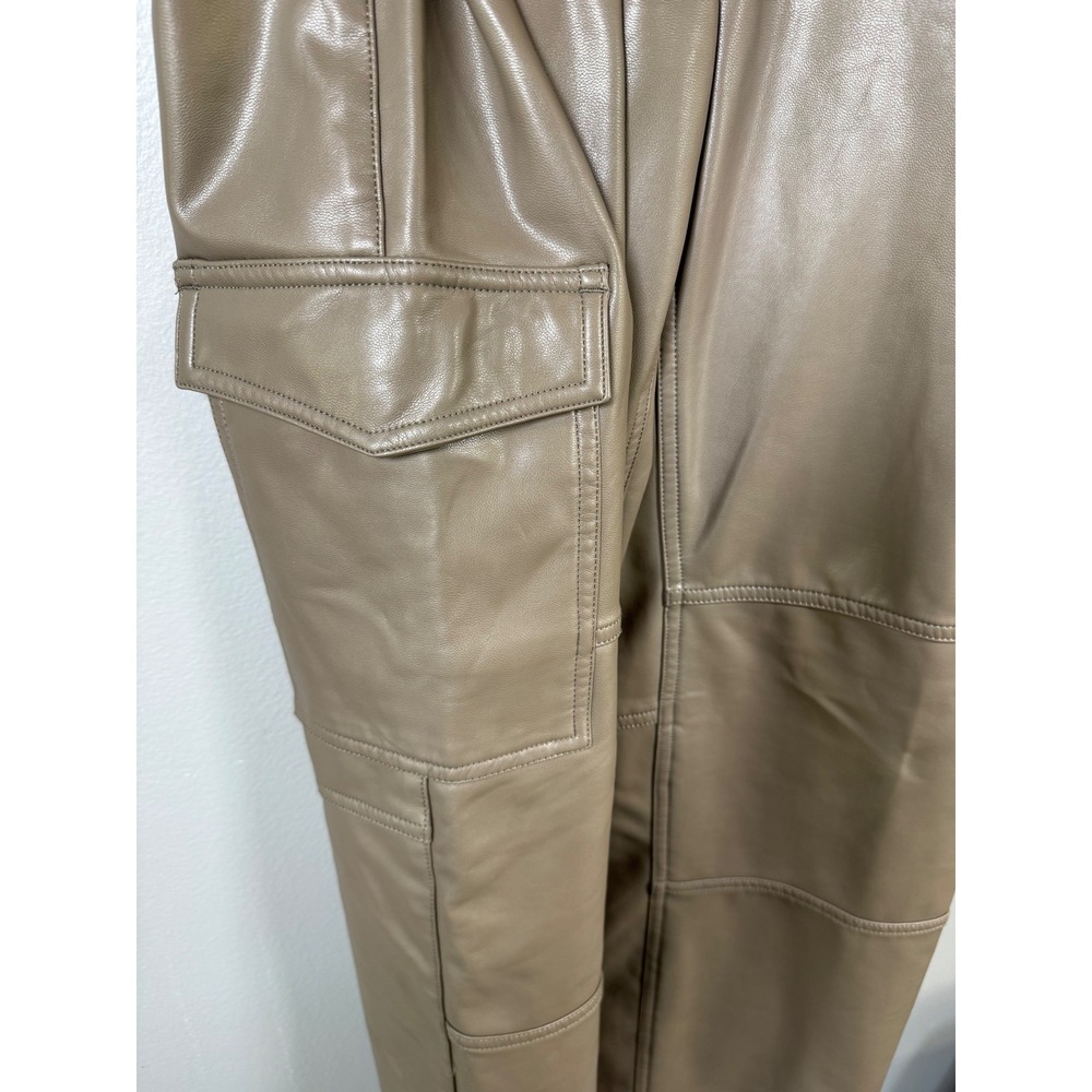 Abercrombie & Fitch 90s Relaxed High Rise Vegan Leather Cargo Pants Taupe 27/4 - Picture 2 of 8